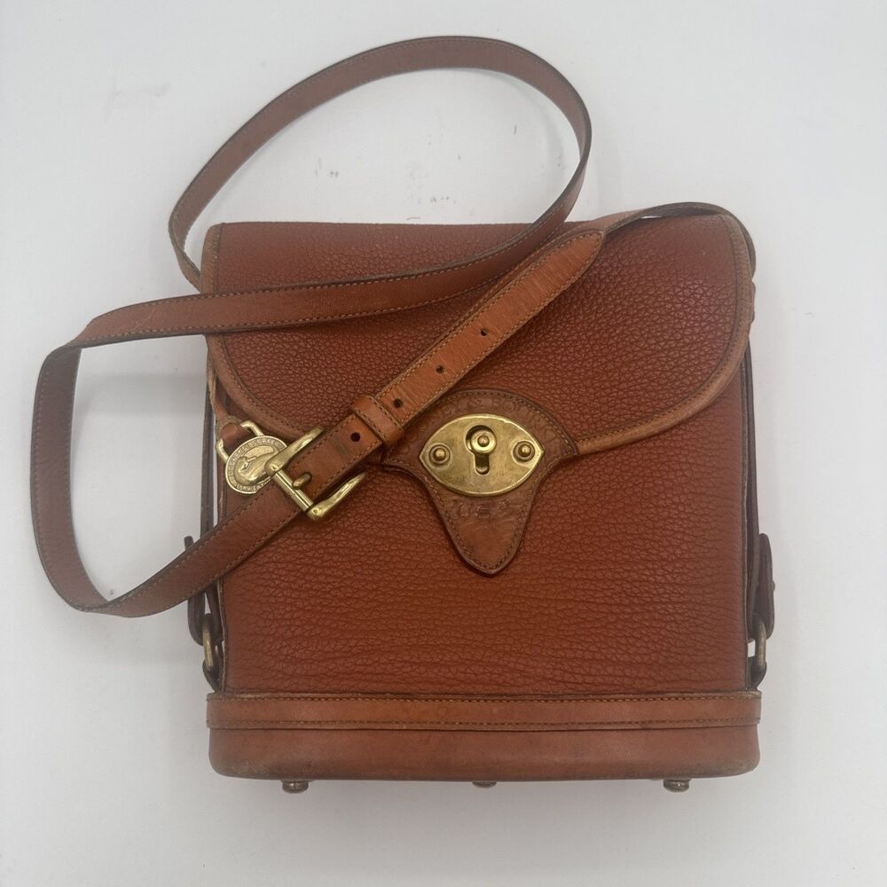 Vintage Dooney & Bourke All Weather Leather Cognac Carrier Crossbody Handbag USA